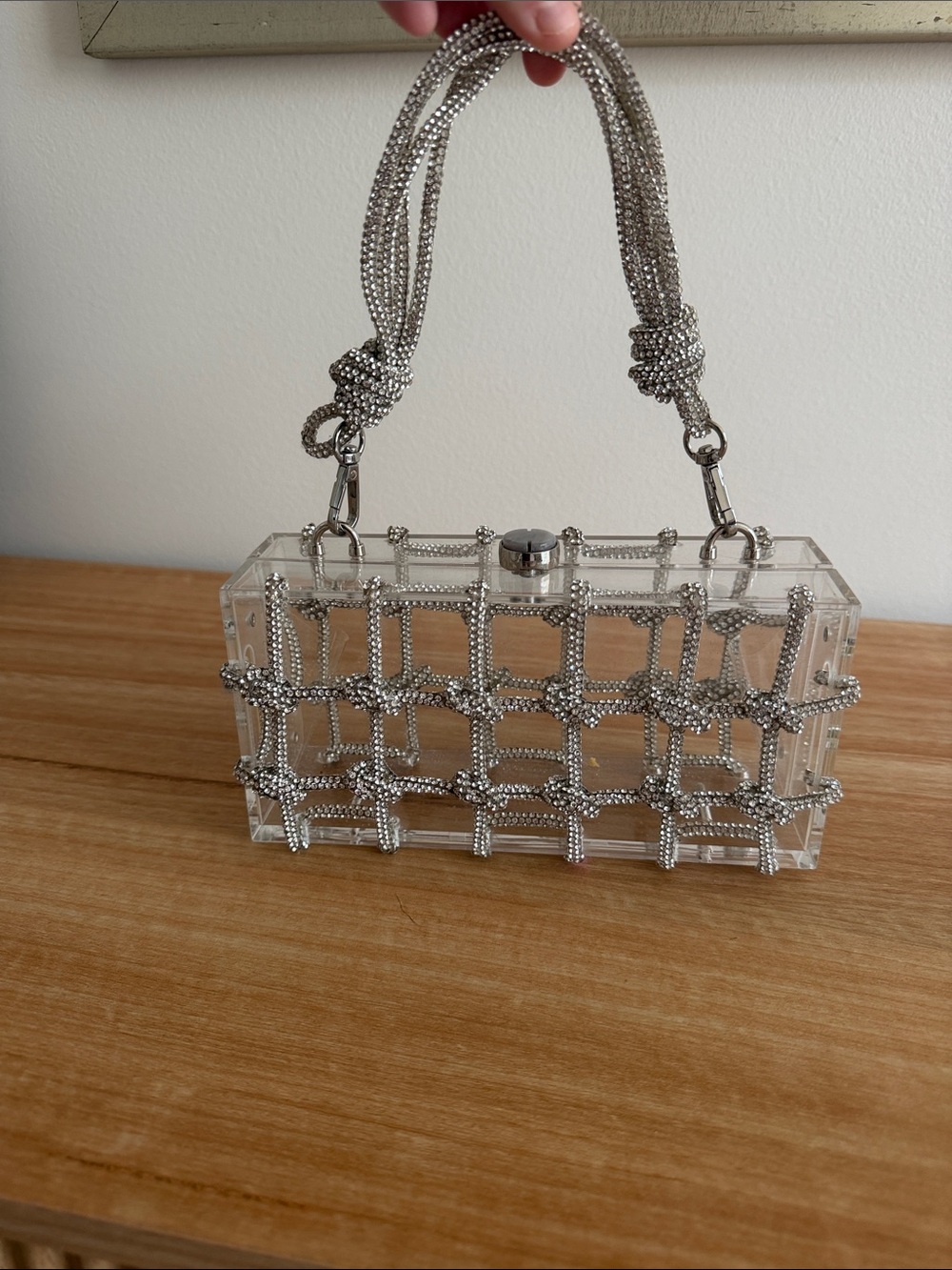 Clear Acrylic Box Bag with Silver Beaded Detail